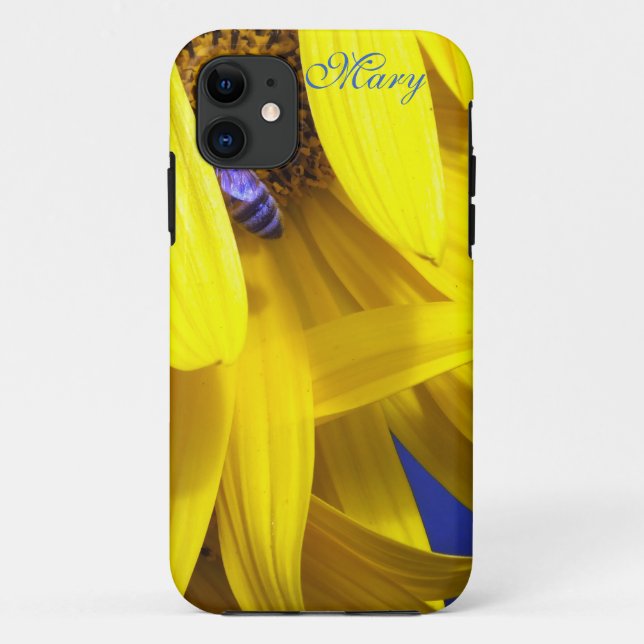 Yellow Sunflower Petals N Blue Bee iPhone 5 Fall Case-Mate iPhone Hülle (Rückseite)