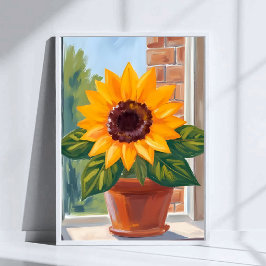 Yellow Sunflower Pot Floral Watercolor Art Poster