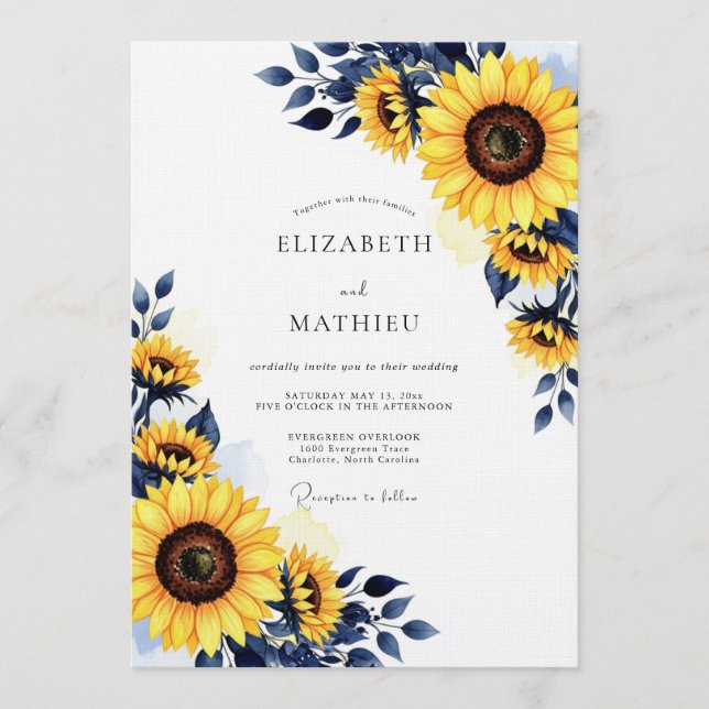 Yellow Sunflower Rustic Bloom Wedding Einladung (Vorderseite)