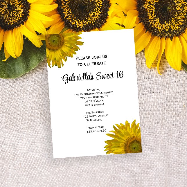 Yellow Sunflower Sweet 16 Geburtstagsparty Einladung (Von Creator hochgeladen)