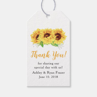 Yellow Sunflower Watercolor Wedding Vielen Dank Geschenkanhänger
