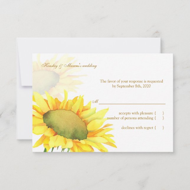 Yellow Sunflower Wedding RSVP Card (Vorderseite)