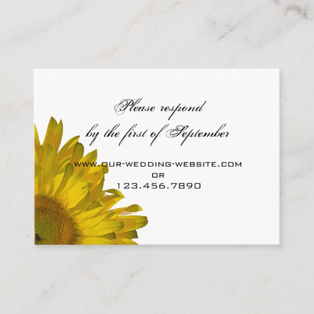 Yellow Sunflower Wedding RSVP Response Card Begleitkarte (Vorderseite)