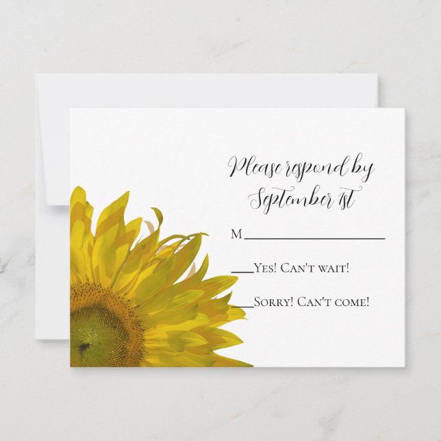 Yellow Sunflower Wedding RSVP Response Card Karte (Vorderseite)