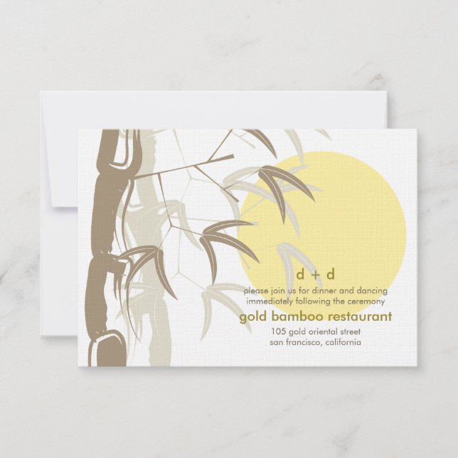 Yellow Sunrise Bamboo Zen Hochzeitsempfang Einladung (Vorderseite)