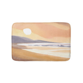 Yellow Sunset Shore | Watercolor Airy Painting Badematte
