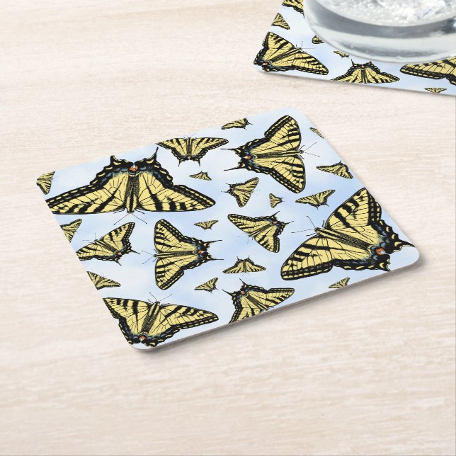 Yellow Swallowtail Butterflies Blue Sky Custom Rechteckiger Pappuntersetzer (angewinkelt)