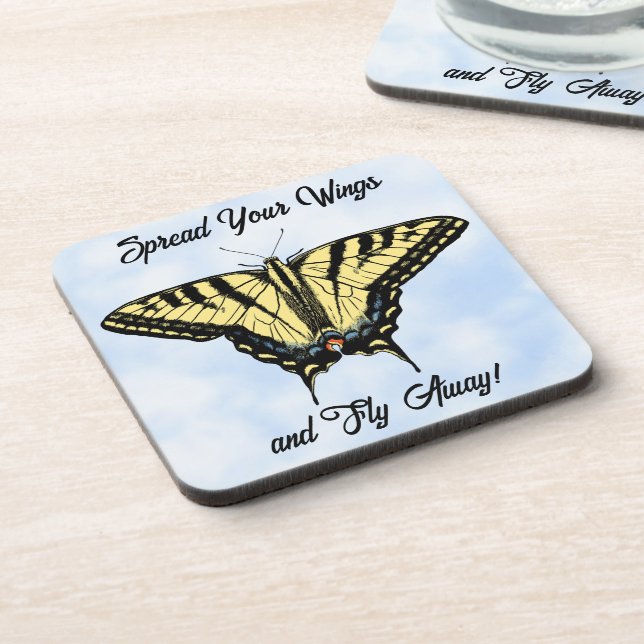 Yellow Swallowtail Butterfly Blue Sky Personalized Getränkeuntersetzer (Linke Seite)