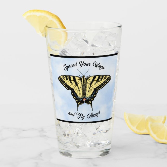 Yellow Swallowtail Butterfly Blue Sky Personalized Glas (Vorderseite Ice)