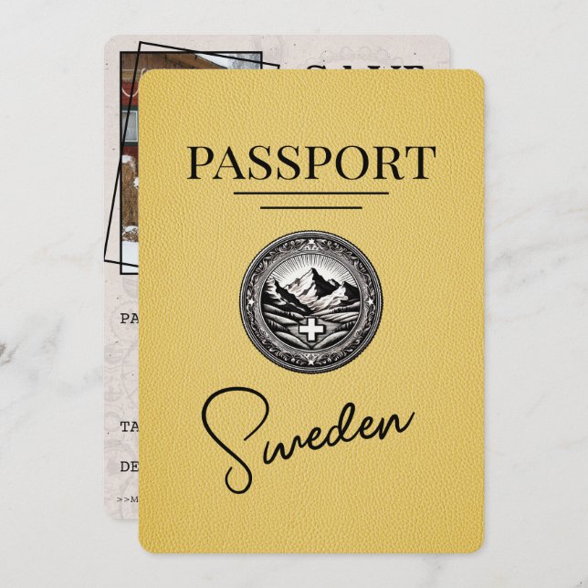 Yellow Sweden Passport Save the Date (Vorne/Hinten)