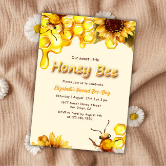Yellow Sweet Honey Bee Day Kindergeburtstag Party Einladung