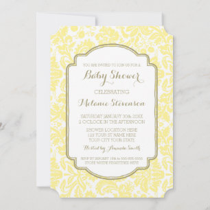 Yellow Tan Damask Custom Baby Shower Einladungen