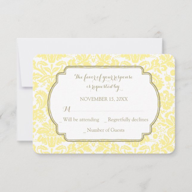 Yellow Tan Damask UAWG Wedding Card RSVP Karte (Vorderseite)
