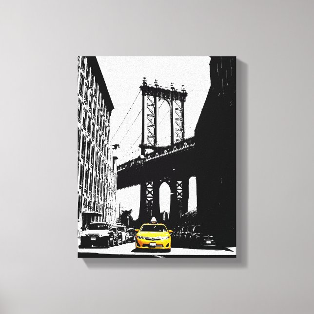 Yellow Taxi Brooklyn Bridge New York City Art Leinwanddruck (Vorderseite)