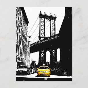 Yellow Taxi Brooklyn Bridge New York City Feiertagspostkarte