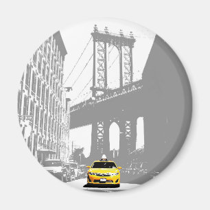 Yellow Taxi Brooklyn Bridge New York City Magnet