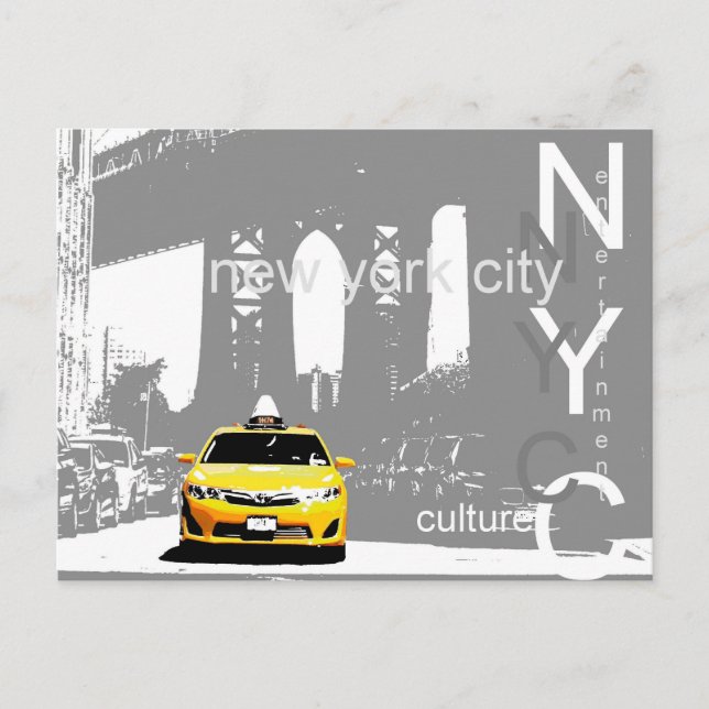 Yellow Taxi Brooklyn Bridge New York City Postkarte (Vorderseite)