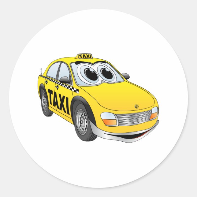 Yellow Taxi Cab Cartoon Runder Aufkleber (Vorderseite)
