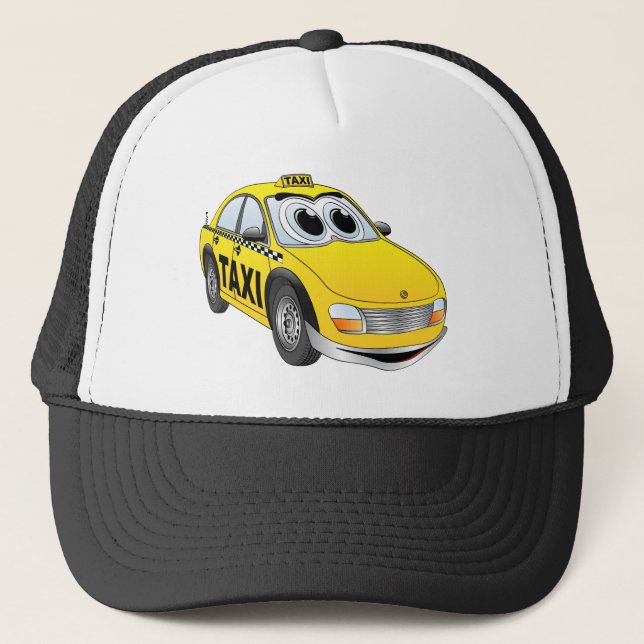 Yellow Taxi Cab Cartoon Truckerkappe (Vorderseite)
