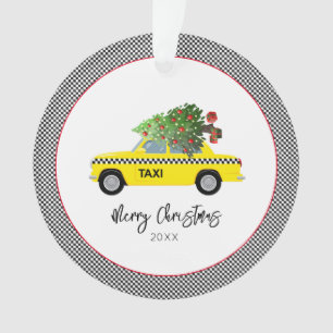 Yellow Taxi Cab Checkerboard Frohe Weihnachtsbaum Ornament