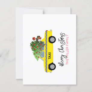 Yellow Taxi Cab Merry Christmas Tree NAME Holiday Postkarte