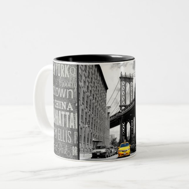 Yellow Taxi Cab von Manhattan Bridge New York City Zweifarbige Tasse (Vorderseite Links)