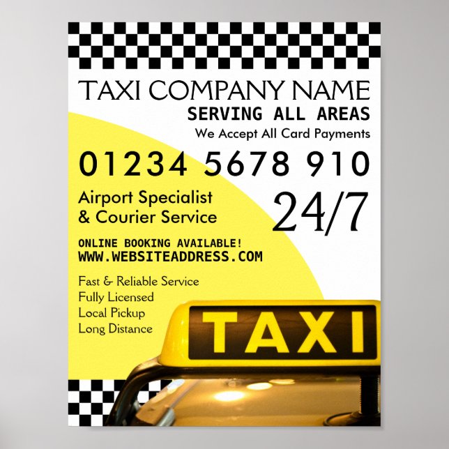 Yellow Taxi Cab Zeichenwerbung Poster (Vorne)