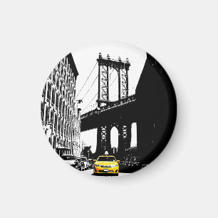 Yellow Taxi Nyc Brooklyn Bridge New York City Magnet