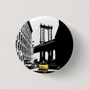 Yellow Taxi Nyc New York City Brooklyn Bridge Button
