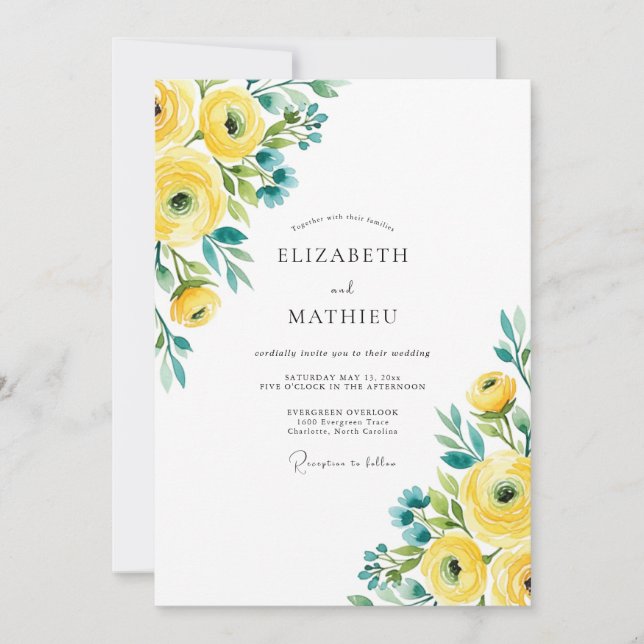 Yellow Teal Vivid Spring Wedding Einladung (Vorderseite)