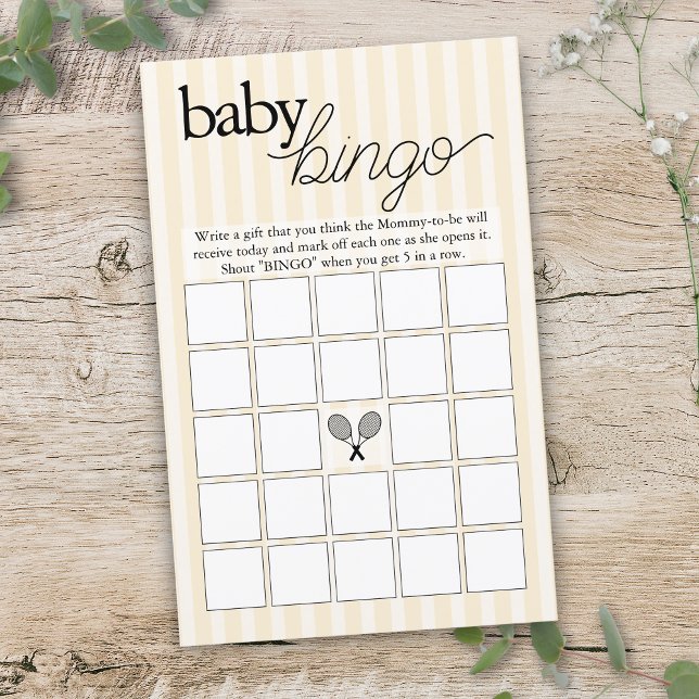Yellow Tennis Preppy Chic Bingo Baby Showspiel (yellow tennis theme blank baby shower bingo game sheet)