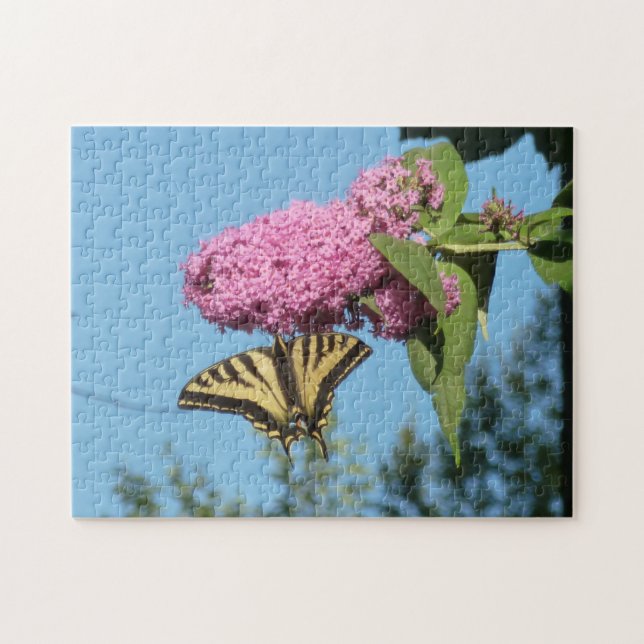 Yellow Tiger Frack auf Pink Butterfly Bush Fl Puzzle (Horizontal)