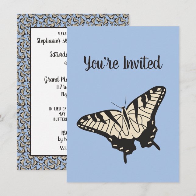 Yellow Tiger Frack Butterfly Illustration Einladung (Vorne/Hinten)