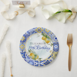 Yellow Tiles Lemons Citrus Gold Frame Pappteller