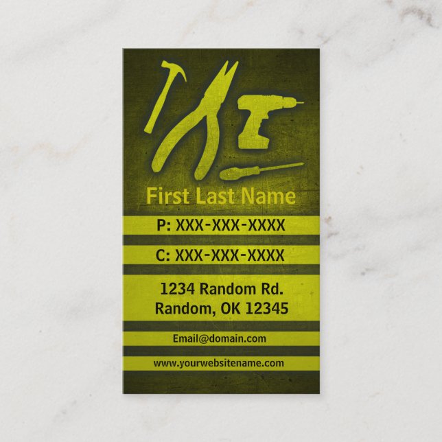 Yellow tools grönen benutzerdefinierte Visitenkart Visitenkarte (Vorderseite)
