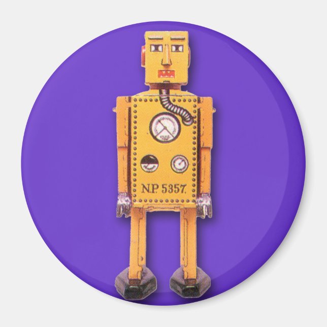 Yellow Toy Robot Round Magnet (Vorne)