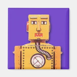 Yellow Toy Robot Square Magnet