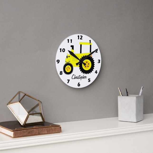 Yellow Tractor Design Personalised Runde Wanduhr (Büro)