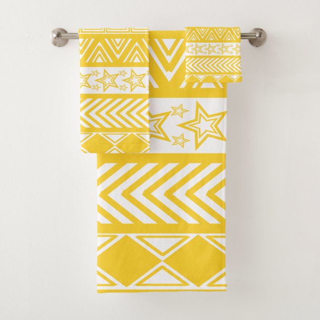 Yellow Tribal Design Badhandtuch Set (Insitu)
