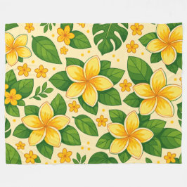 Yellow Tropical Flowers with Lush Green Leaves Fleecedecke