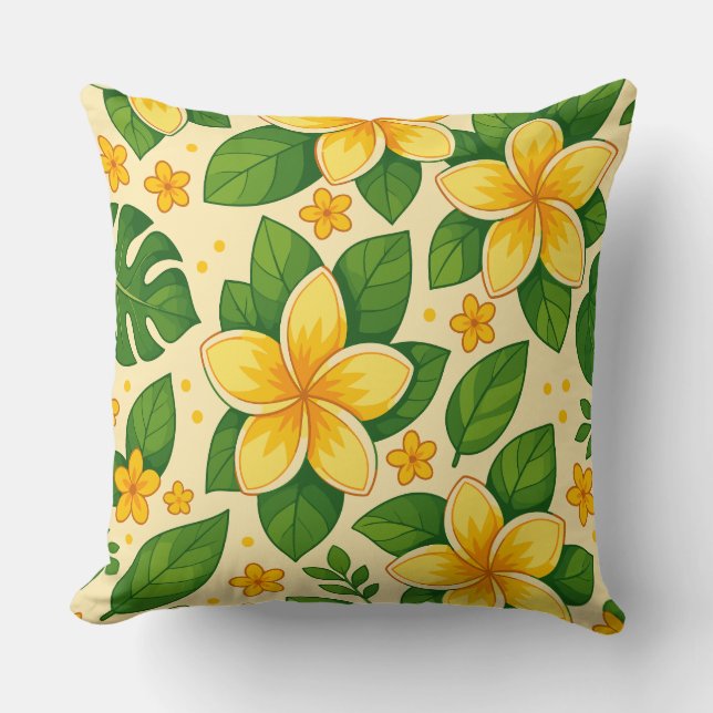 Yellow Tropical Flowers with Lush Green Leaves Kissen (Vorderseite)