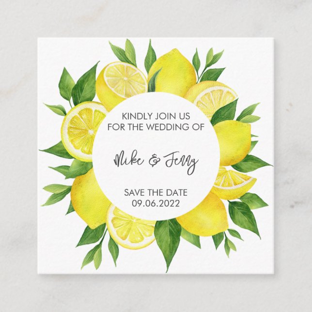 Yellow Tropical Lemon Citrus Monogram Wedding Begleitkarte (Vorderseite)