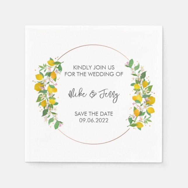Yellow Tropical Lemon Citrus Monogram Wedding Serviette (Vorderseite)