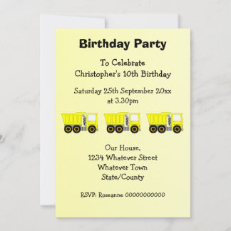 Yellow Truck Design Boys Geburtstagsparty Einladung