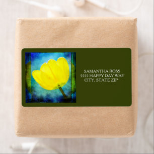 Yellow Tulip Blue Green Watercolor Shipping Label