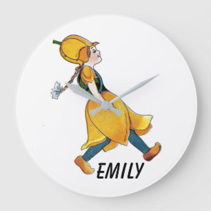 Yellow Tulip Cute Flower Child Floral Funny Girl Große Wanduhr