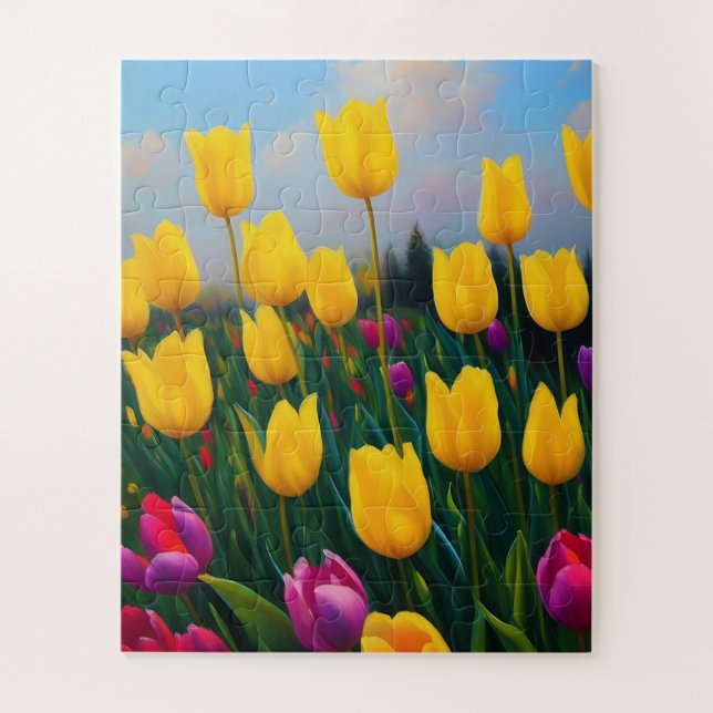 Yellow Tulip Garden Oil Paint, Jigsaw Puzzle (Vertikal)