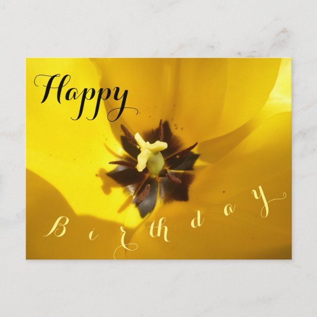 Yellow Tulip Nah Up Happy Birthday Postcard Postkarte (Vorderseite)