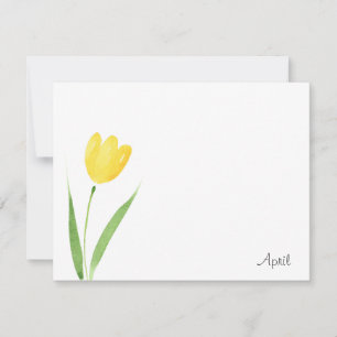 Yellow Tulip Step Watercolor Note Card Mitteilungskarte