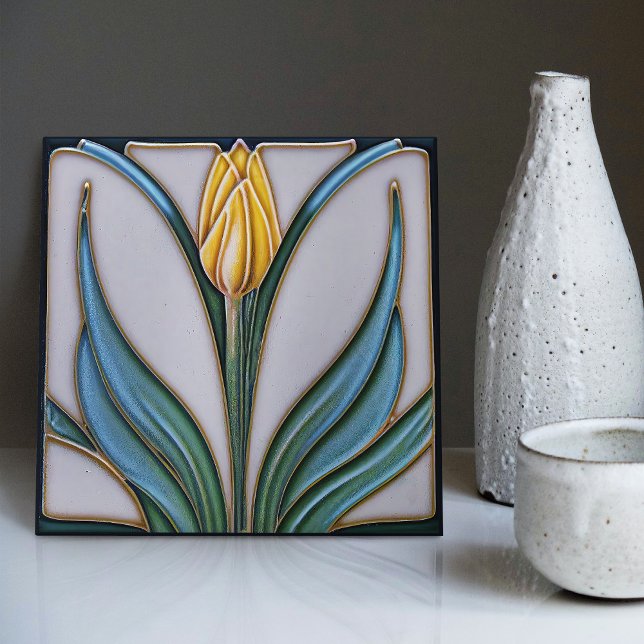 Yellow Tulip Wall Deco, Jugendstil Art Deco Fliese (Von Creator hochgeladen)